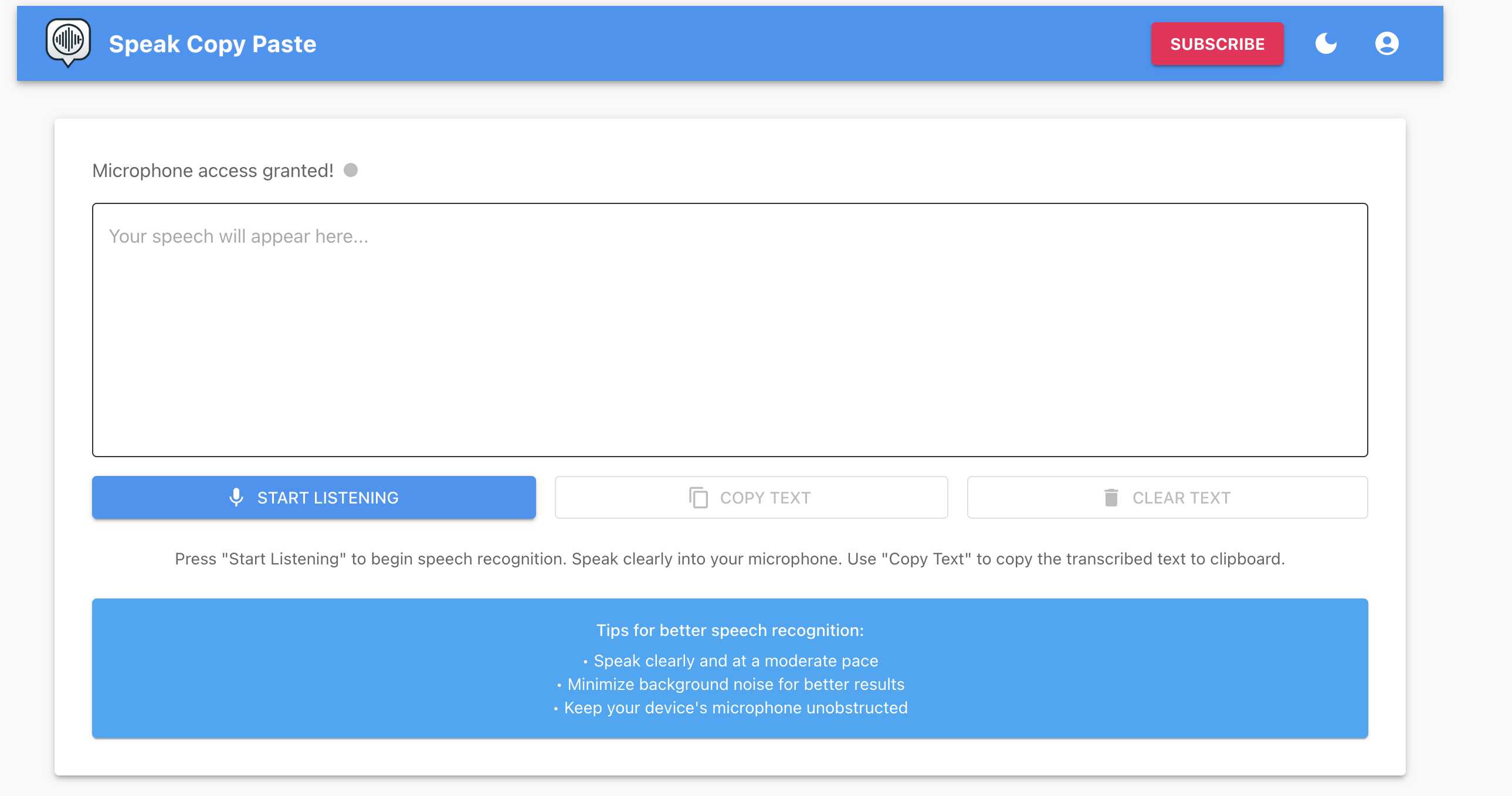 Speak Copy Paste Speech to Text Interface